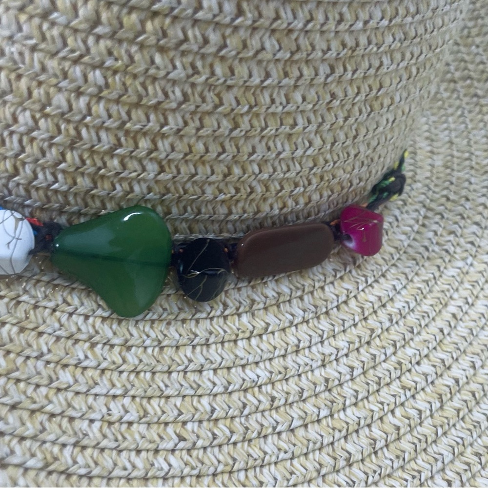 Bohemian Large straw hat with beading detailing with chin strap and bow tie - Picture 14 of 15